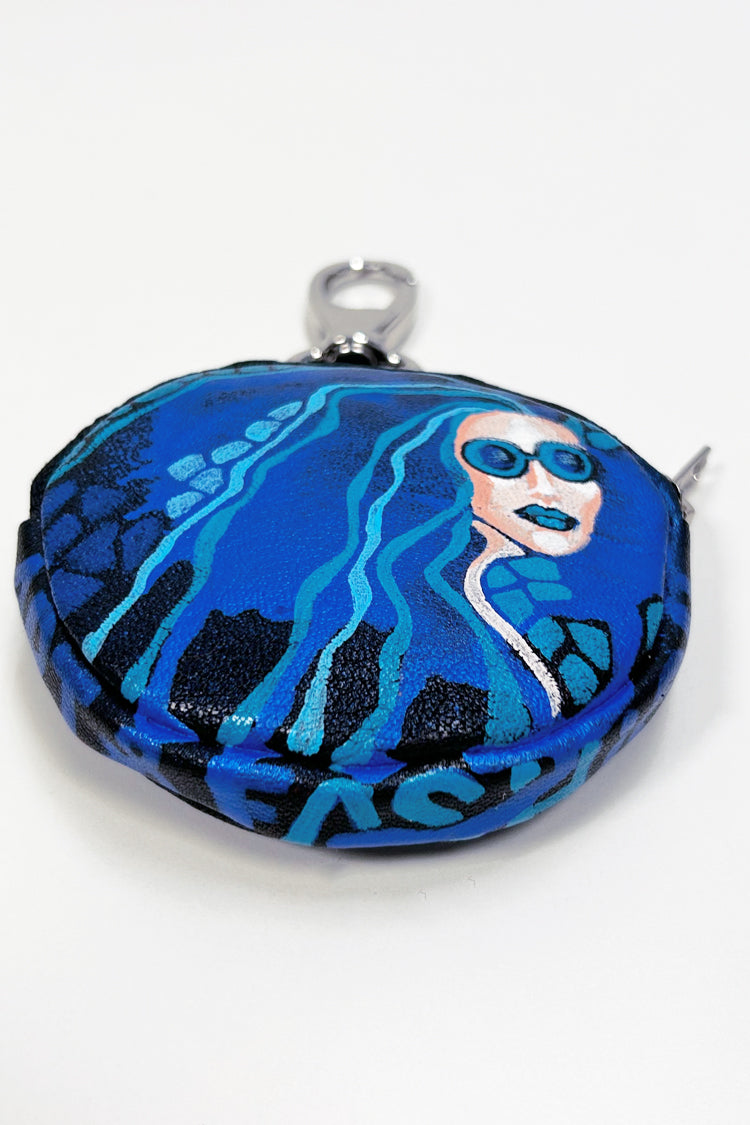 Leather pendant, hand-painted, with zipper